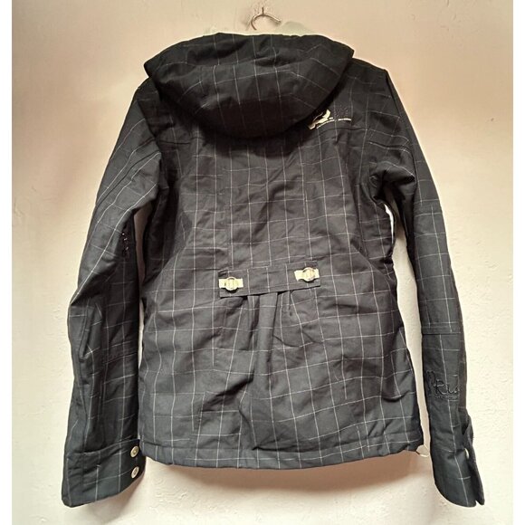 Ride Snowboard Cell Series 10 Hooded Jacket Womens Small Black Checkered Pockets - Picture 2 of 15